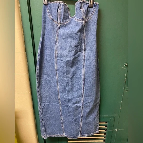 Lioness Strapless Denim Midi Dress in Blue - Picture 11 of 14